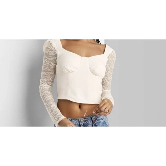 Small - Womens Long Sleeve Lace Bustier Top - Wild Fable - Off White/Cream - Picture 1 of 6